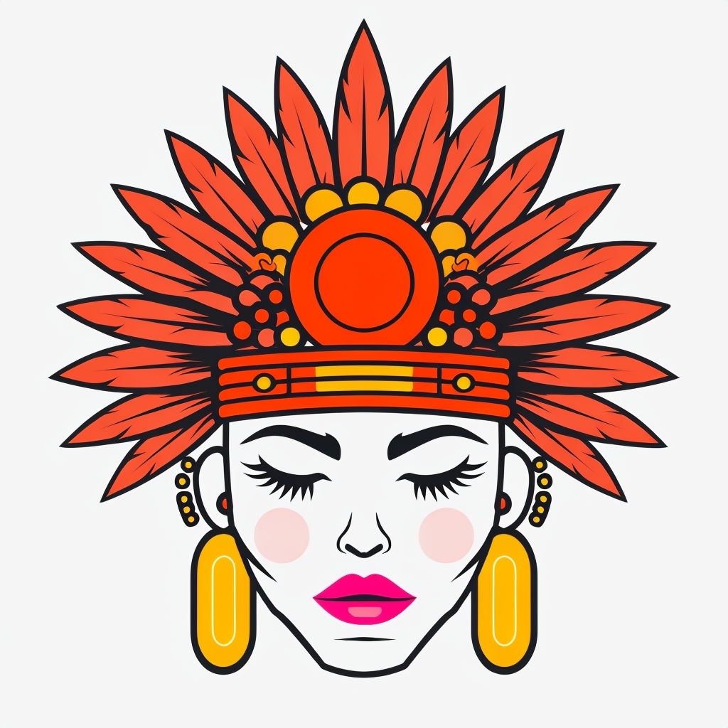 Stylized Face with Headdress Icon Illustration Sticker