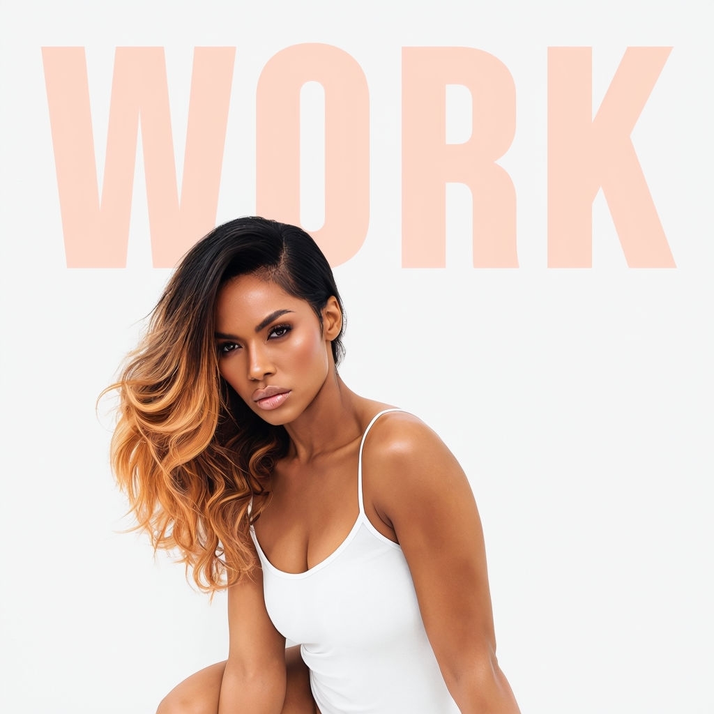 Minimalist Woman Portrait with Bold 'WORK' Typography Spotify Album Cover