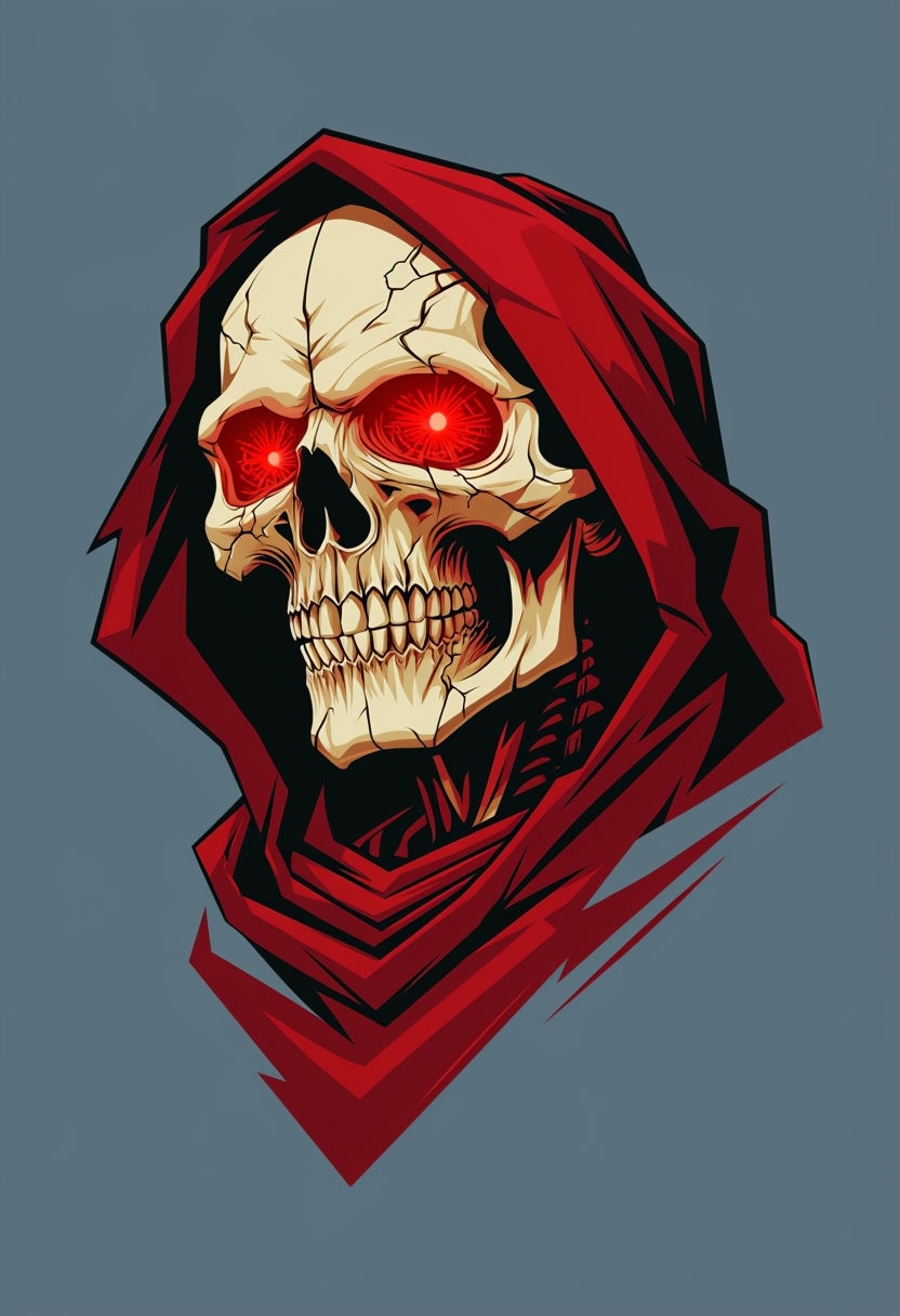 Skeletal Figure in Dramatic Crimson Cloak Vector Art T-shirt