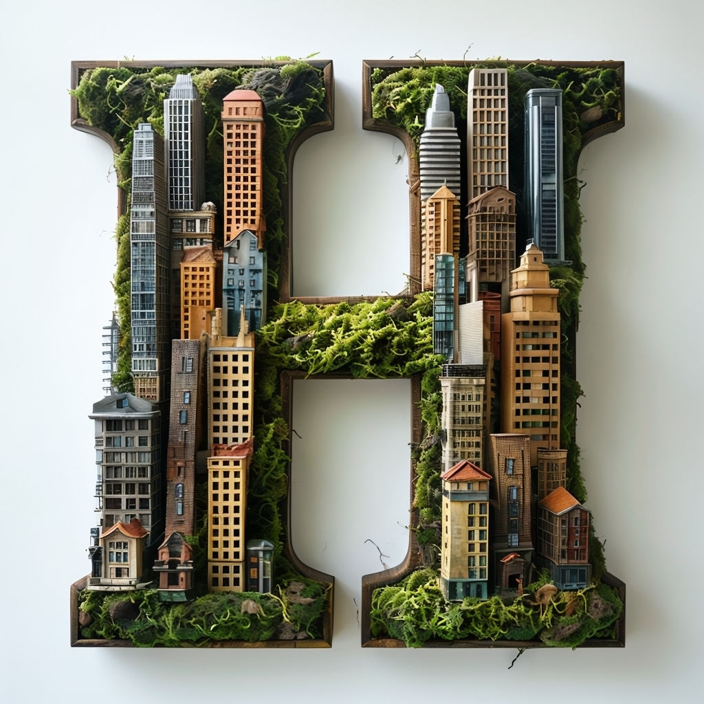 Lush Green Cityscape Monogram Letter H Design Sticker