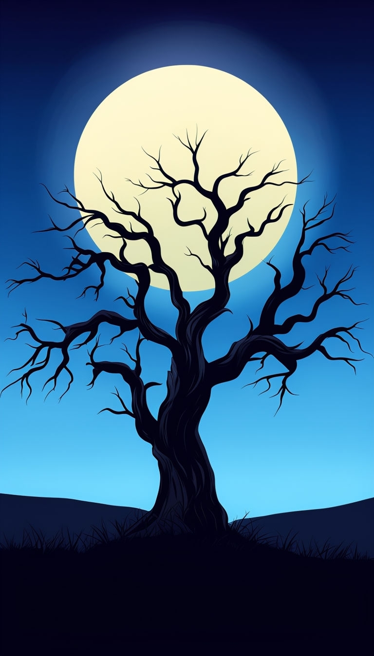 Haunting Twisted Tree Under Full Moon Night Scene Phone Case Cover