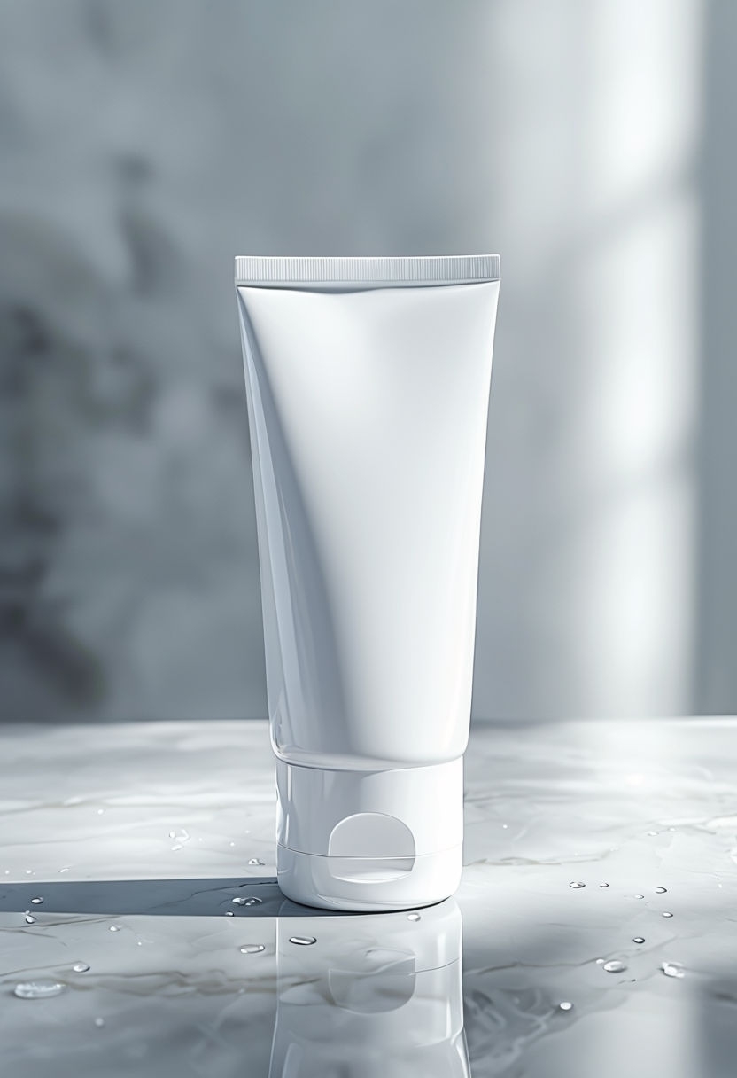 Photorealistic White Cosmetic Tube Mockup on Marble Surface Mockup