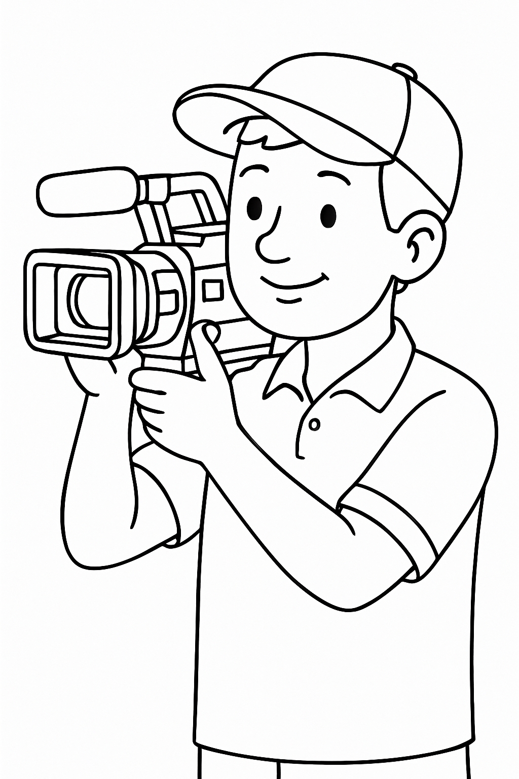 Cheerful Young Filmmaker with Video Camera Coloring Page