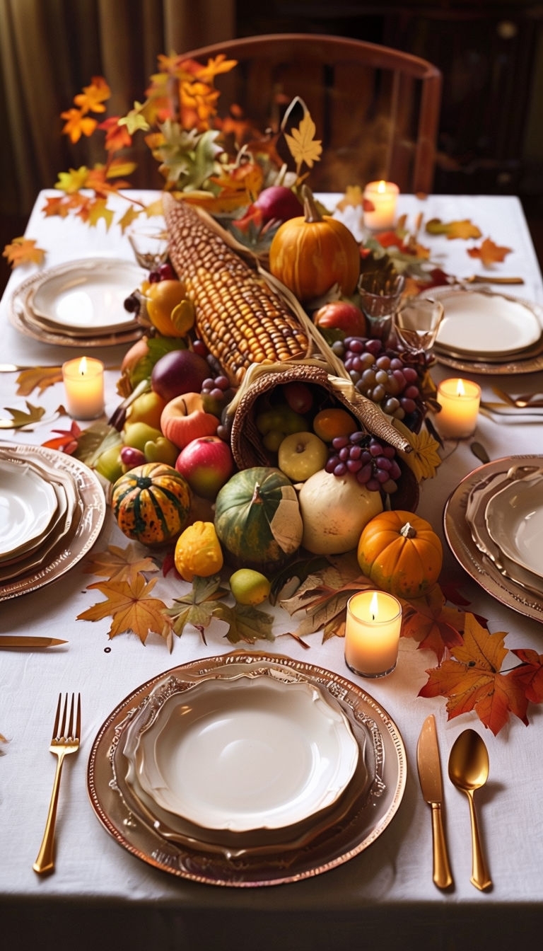 Charming Thanksgiving Table Setting Illustration Poster