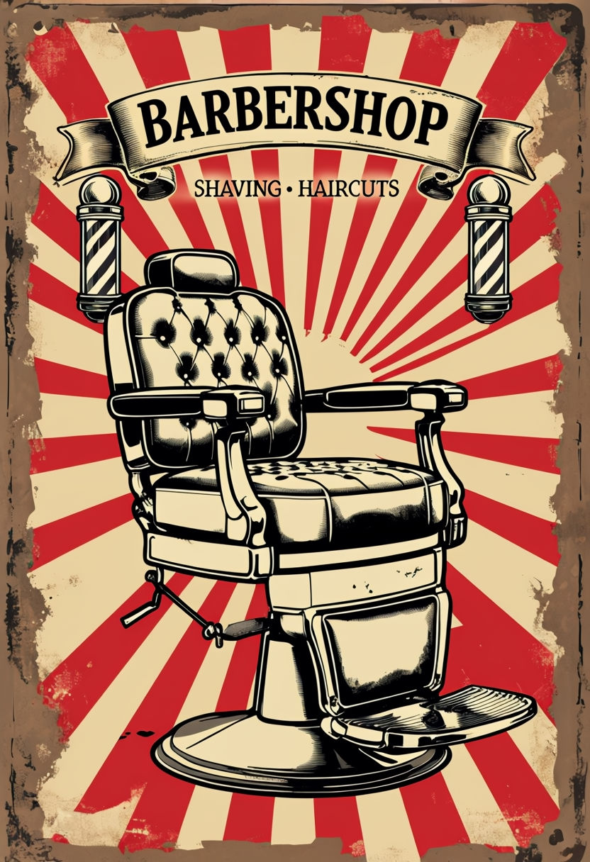 Vintage Barbershop Chair Illustration Retro Poster