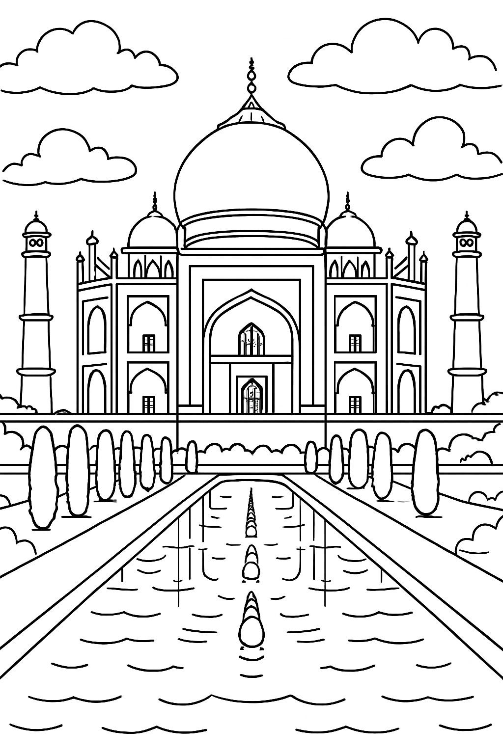 Taj Mahal Line Drawing for Relaxing Coloring Book Pages