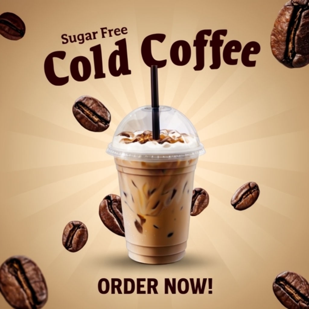 Sugar Free Cold Coffee Promotion with Dynamic Coffee Beans Social Media Post