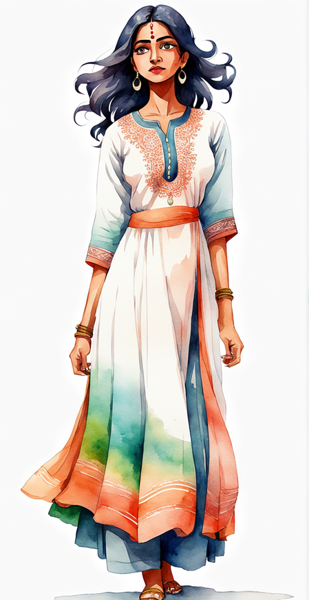 Anime-style watercolor clipart of a voluminous Indian woman ... by ...