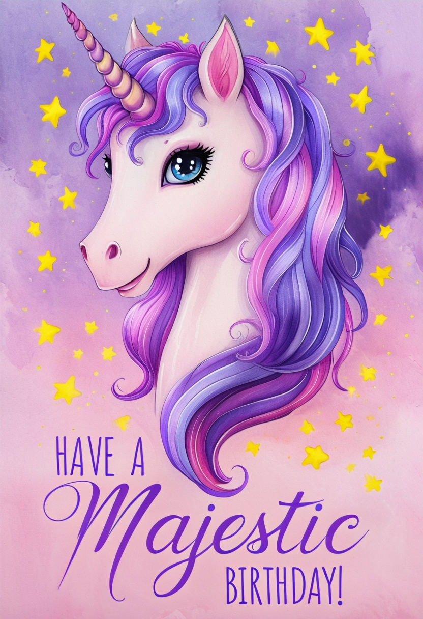 Whimsical Unicorn Birthday Card Illustration for a Magical Celebration Sticker