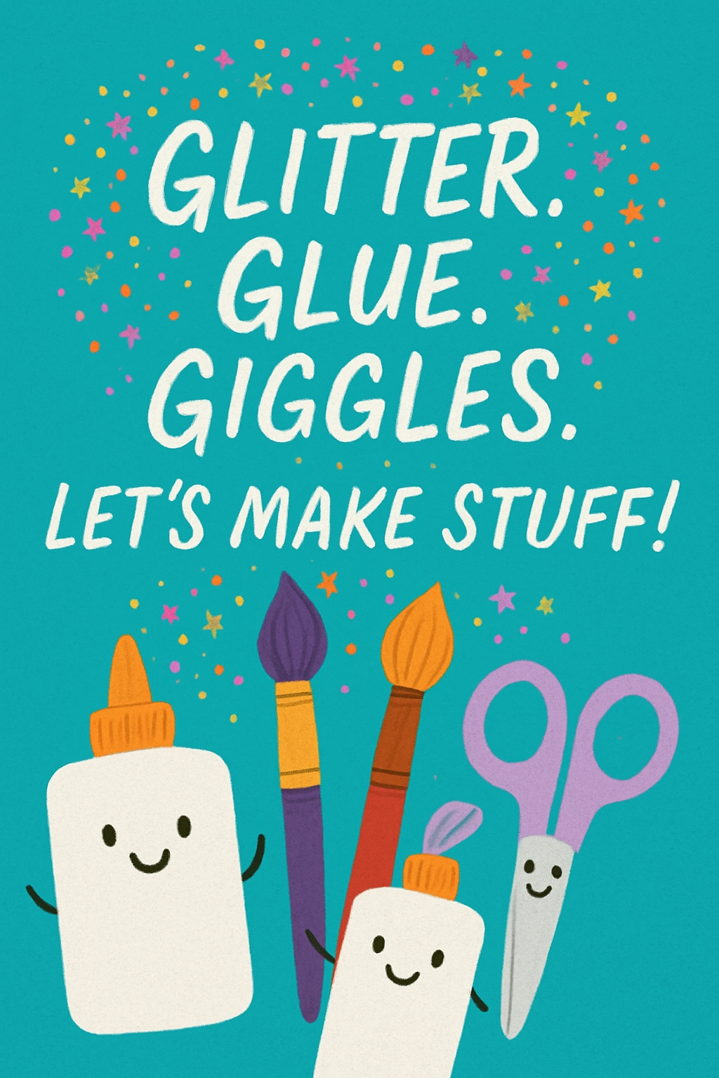 Playful Craft Supplies Illustration with Glitter and Confetti Card
