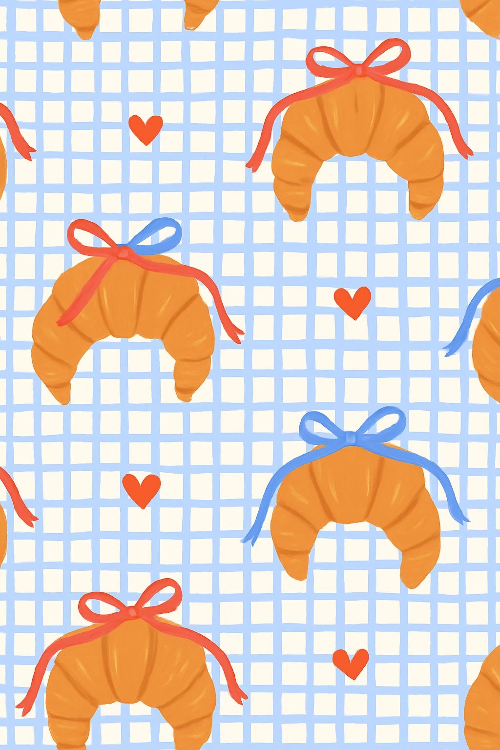 Whimsical Croissants with Ribbons and Hearts Pattern Phone Case Cover