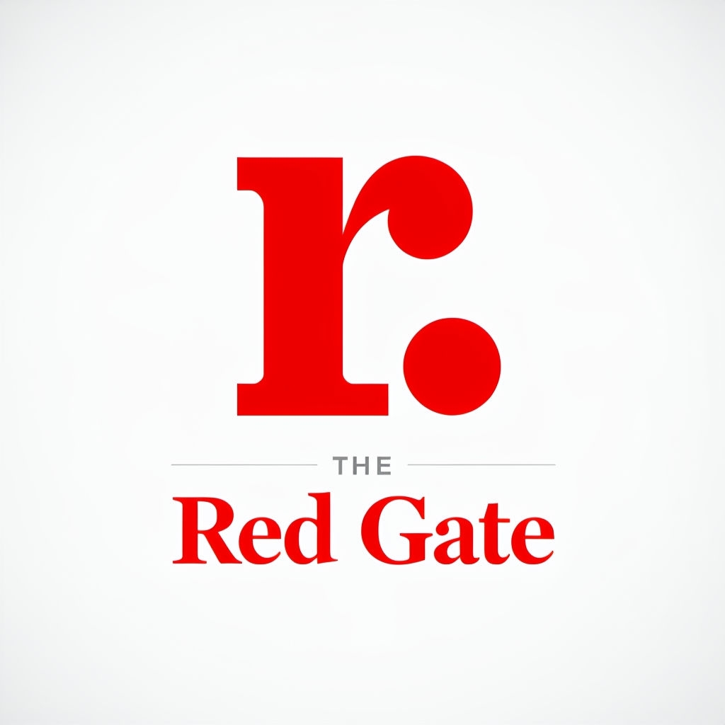 Modern Minimalist Red Gate Logo Design with Open Door Concept