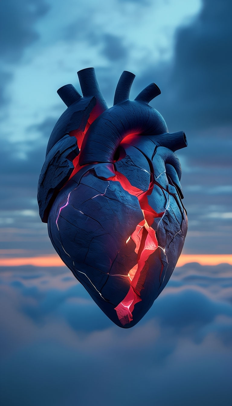 Fractured Heart Against Serene Cloudscape at Dusk Mobile Wallpaper