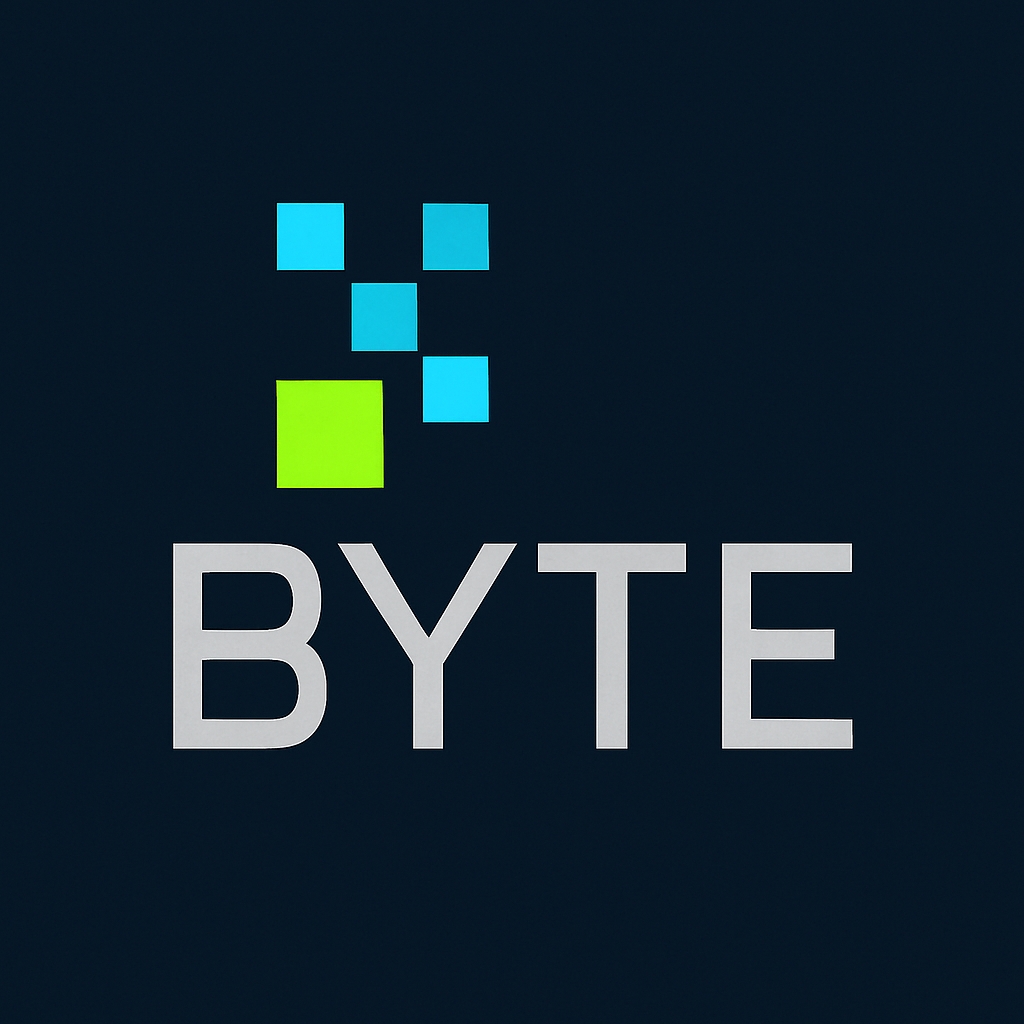 Modern Minimalist BYTE Logo Design with Colorful Icons