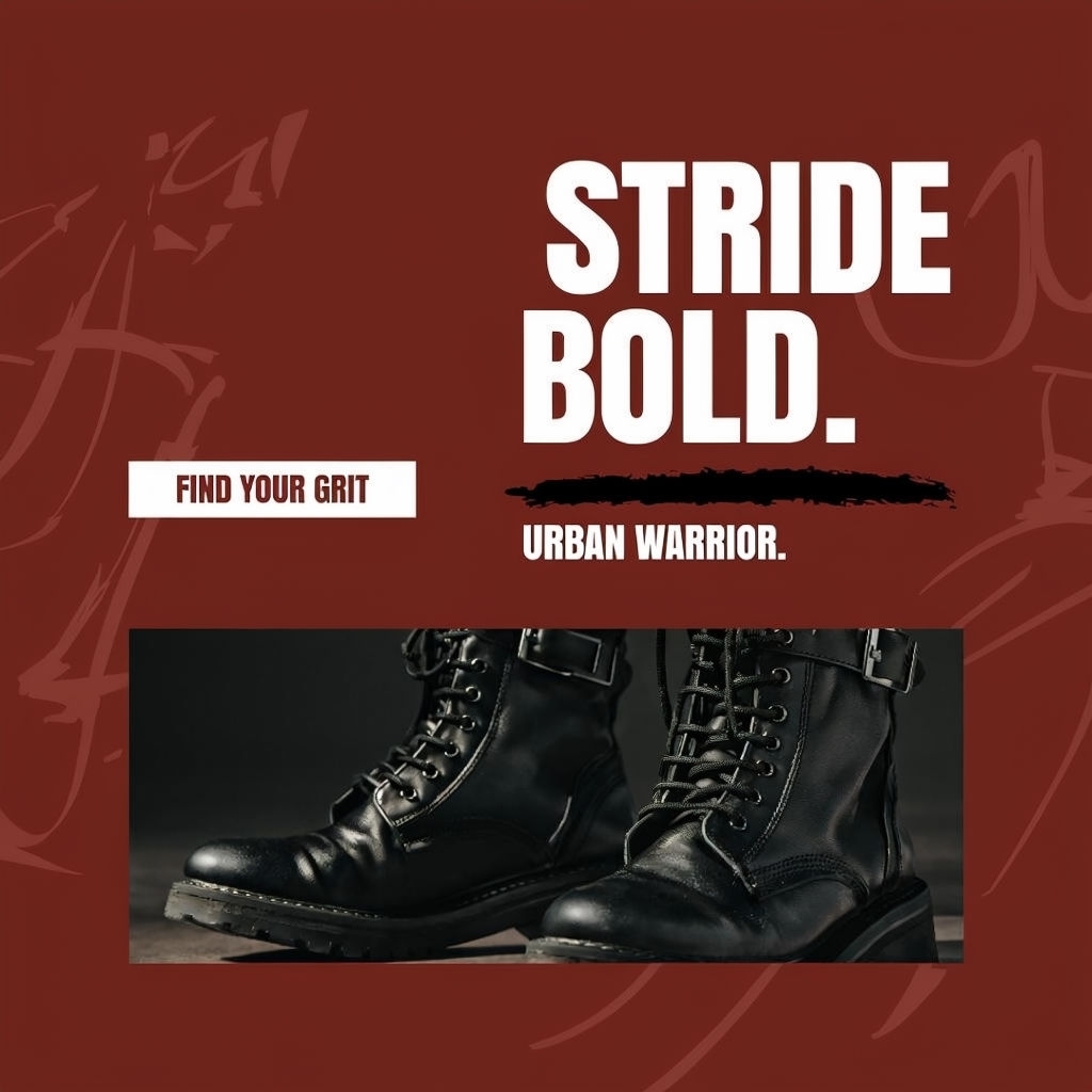 Bold Urban Combat Boots Advertisement Design Poster