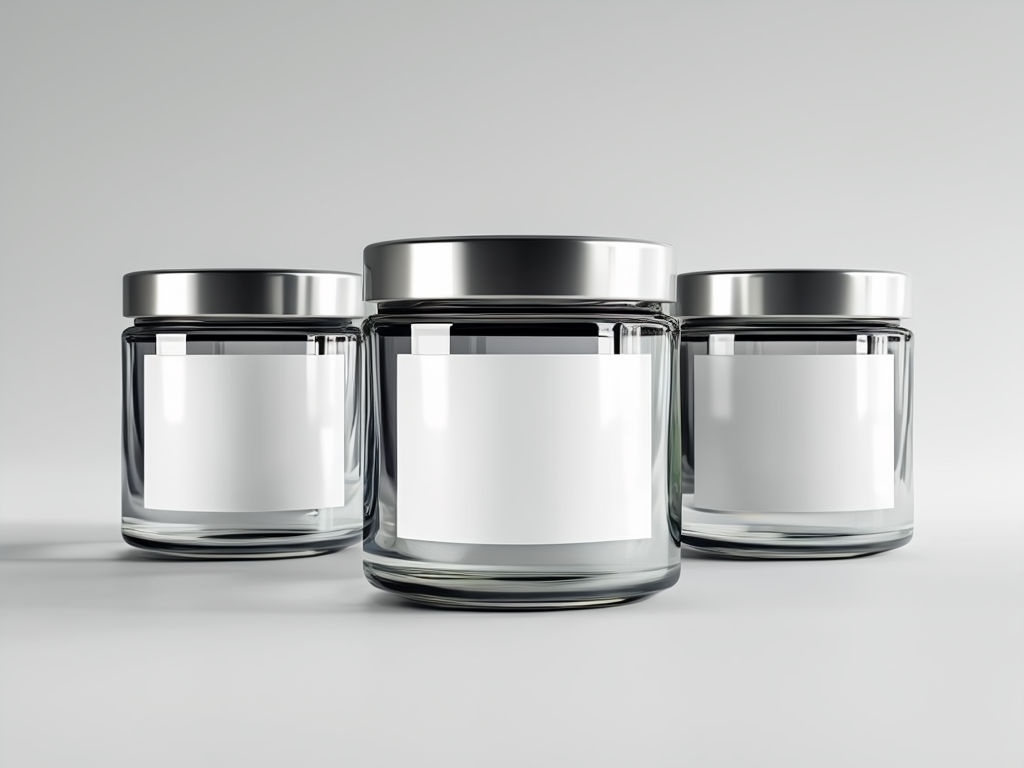 Minimalist Glass Jars with Labels on Light Gray Background Mockup