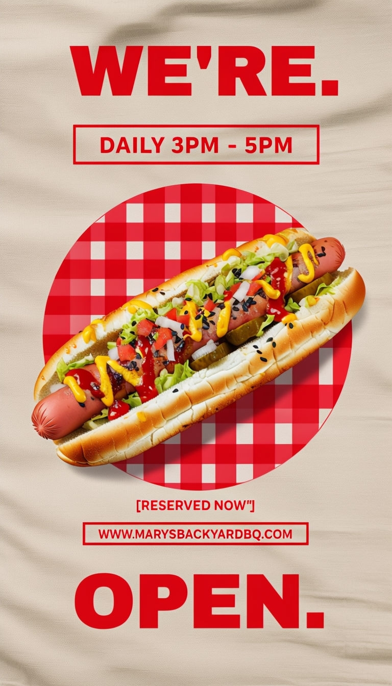 Vibrant Grilled Hot Dog Promotional Poster for Backyard BBQ Ads