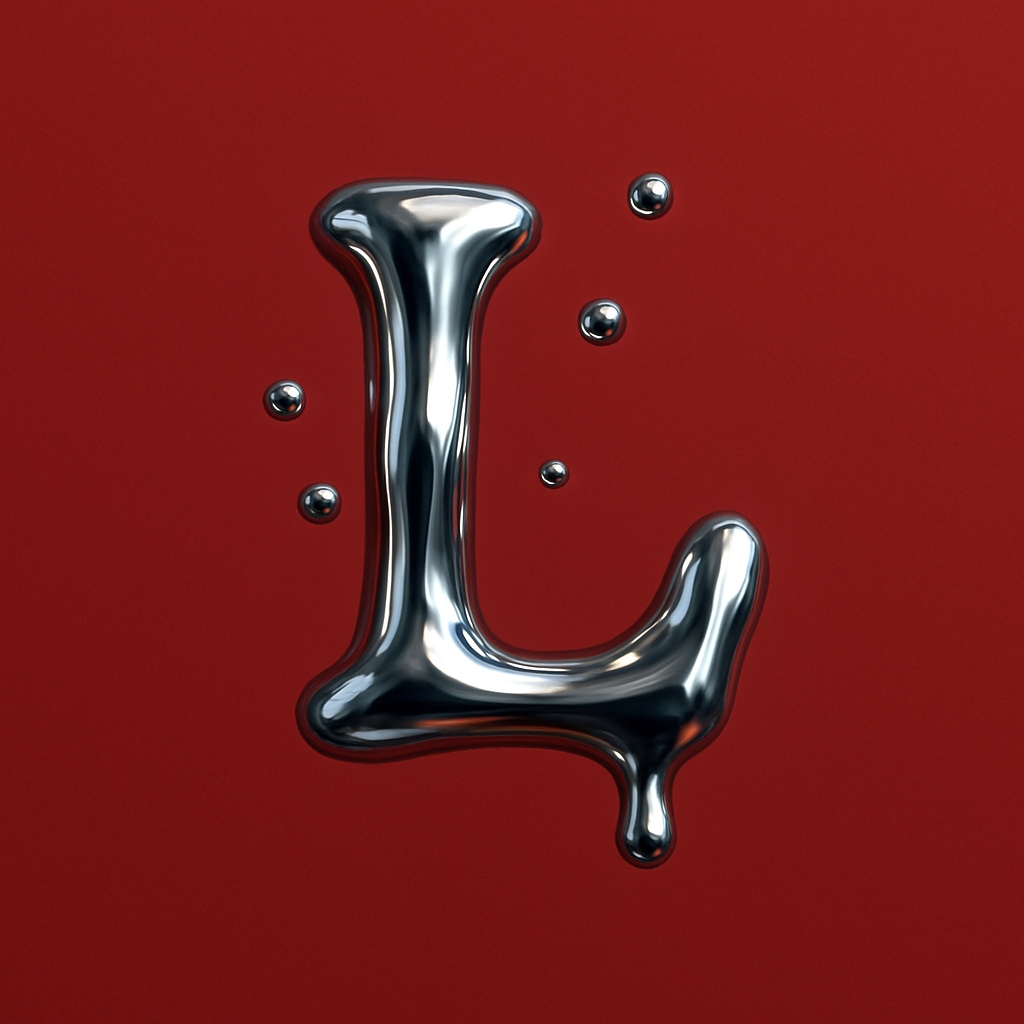 Striking Metallic 'L' Letter Artwork on Deep Red Background Monogram