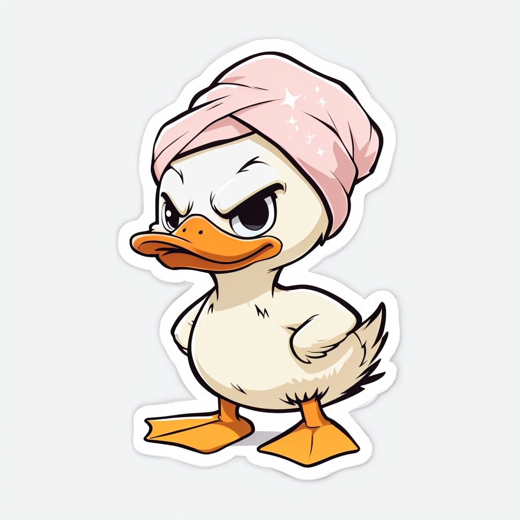 Playful Cartoon Duck with Towel Sticker Design