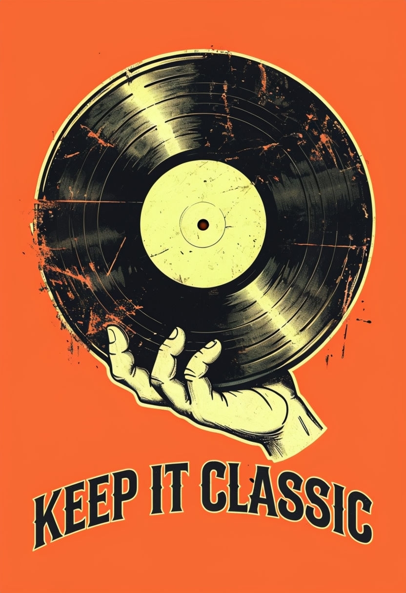 Vintage Vinyl Record Illustration with Keep It Classic Text Poster