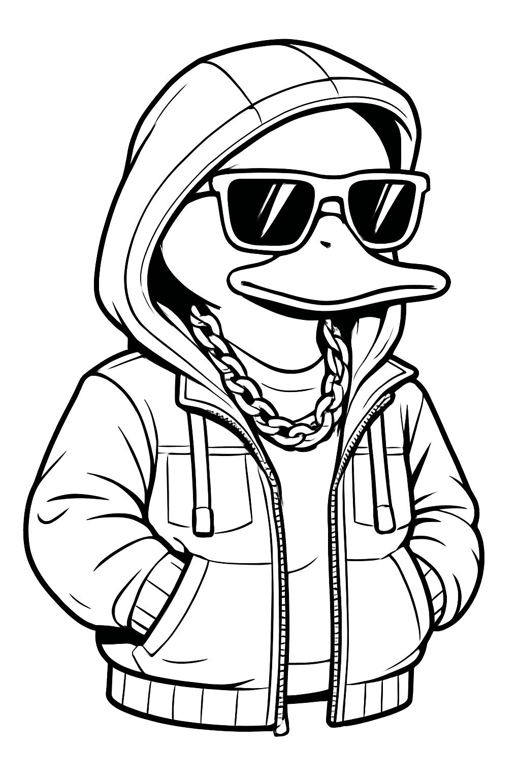 Cool Cartoon Duck Character Illustration for Coloring Book Pages