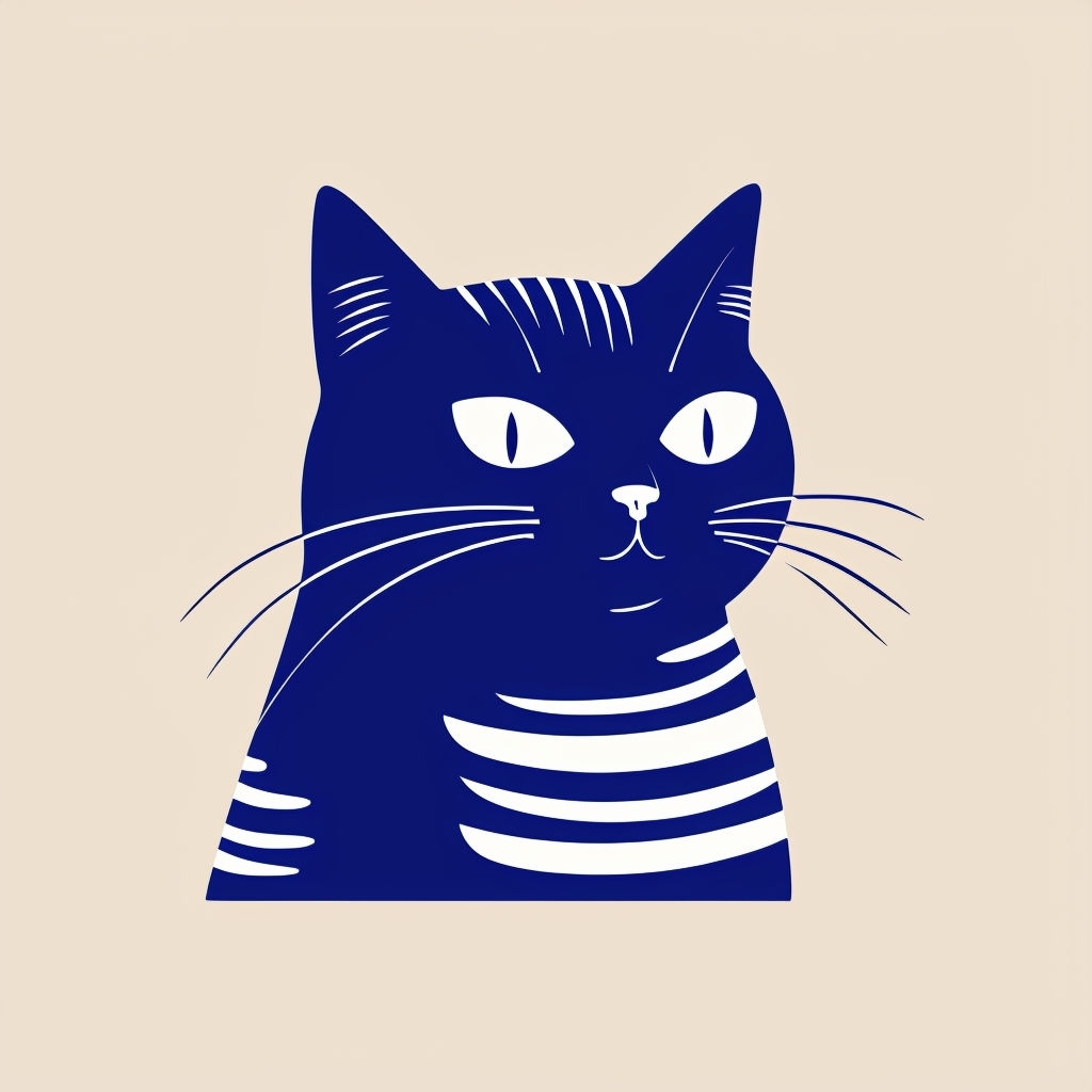 Navy Blue Fat Cat Minimalist Illustration T-Shirt