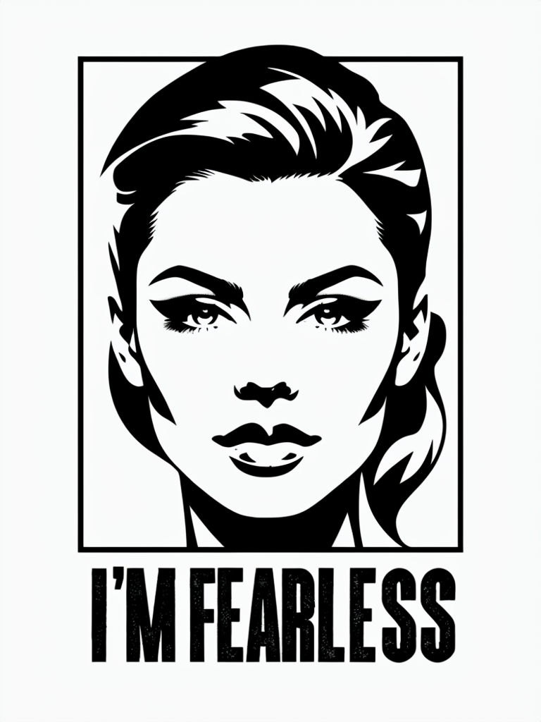 Fearless Woman Stencil Art Graphic Design T-Shirt