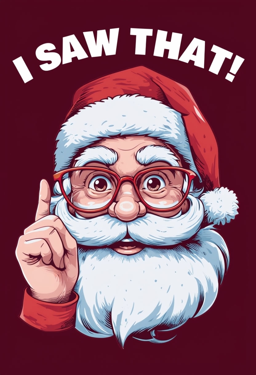 Playful Santa Claus "I Saw That!" Holiday T-Shirt