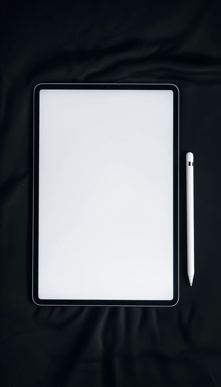 Modern Tablet and Stylus Top-Down View Mockup