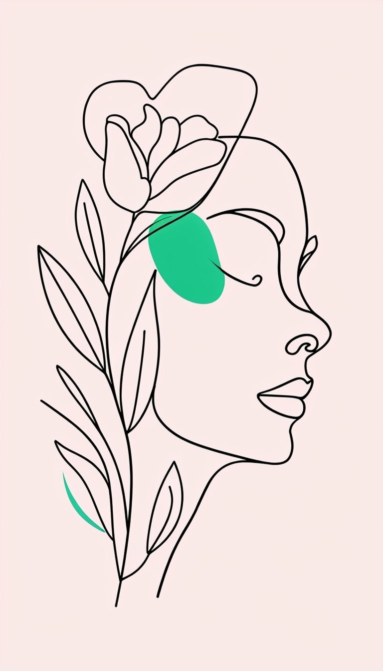 Minimalist Line Art Face and Flora Design Mobile Wallpaper