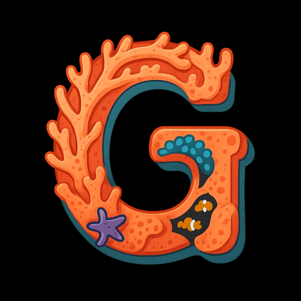 Vibrant Coral Reef Letter G Art Illustration for Monogram