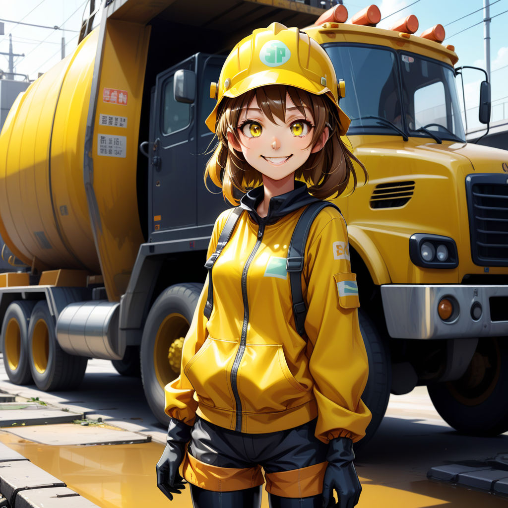 Anime worker girl in a helmet squinted smile anime is very b... by Foxy ...