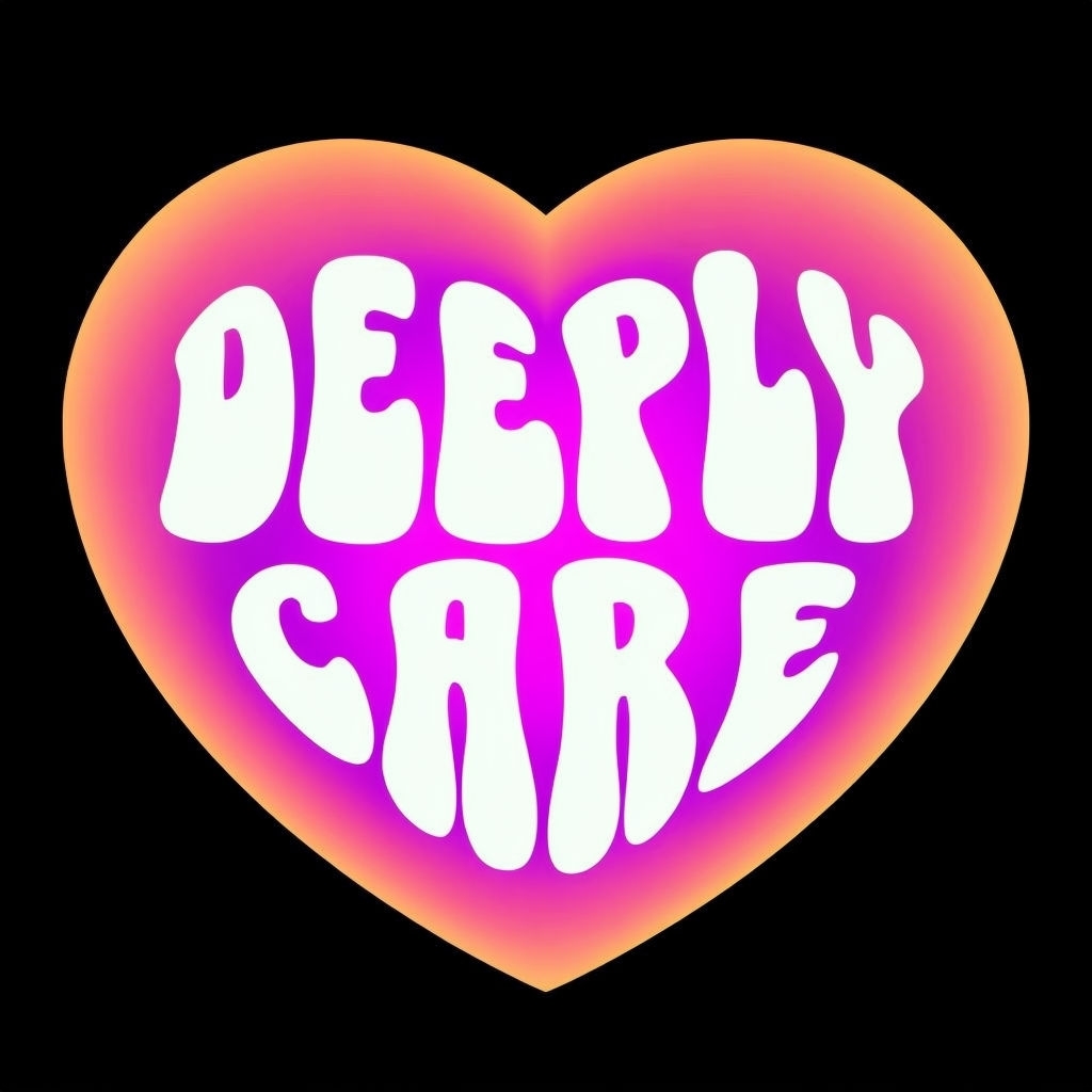 Vibrant Neon Heart DEEPLY CARE Graphic Sticker
