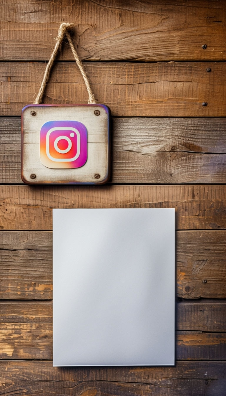 Vintage Instagram Logo on Wooden Plank Background Social Media Post