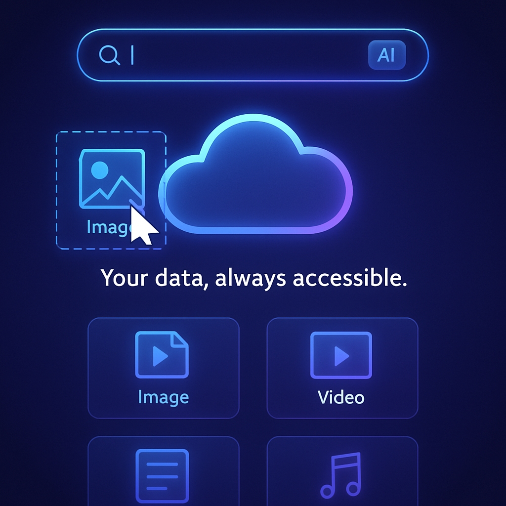 Futuristic Neon Digital Interface Design with Cloud Icon Ads