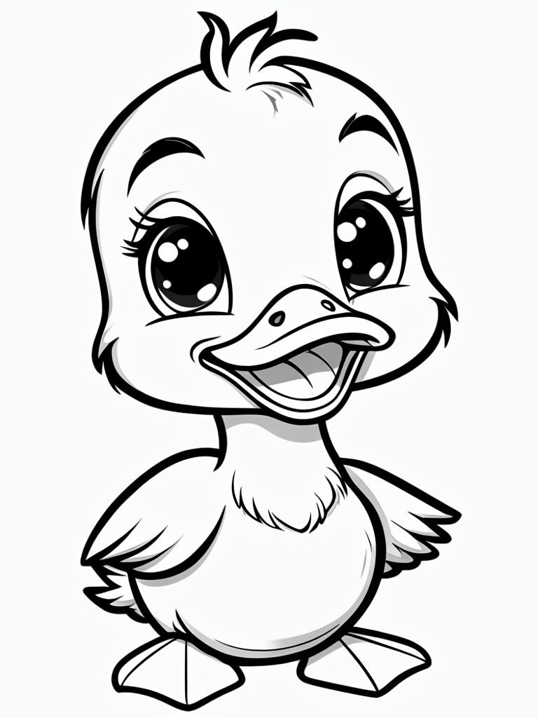 Cheerful Cartoon Baby Duckling Illustration for Coloring Book Pages