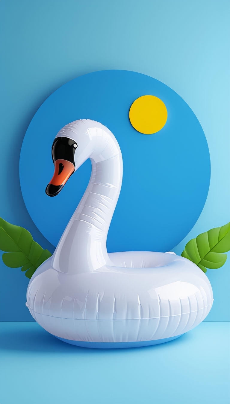 Glossy Inflatable Swan with Blue Sky and Sun Mobile Wallpaper