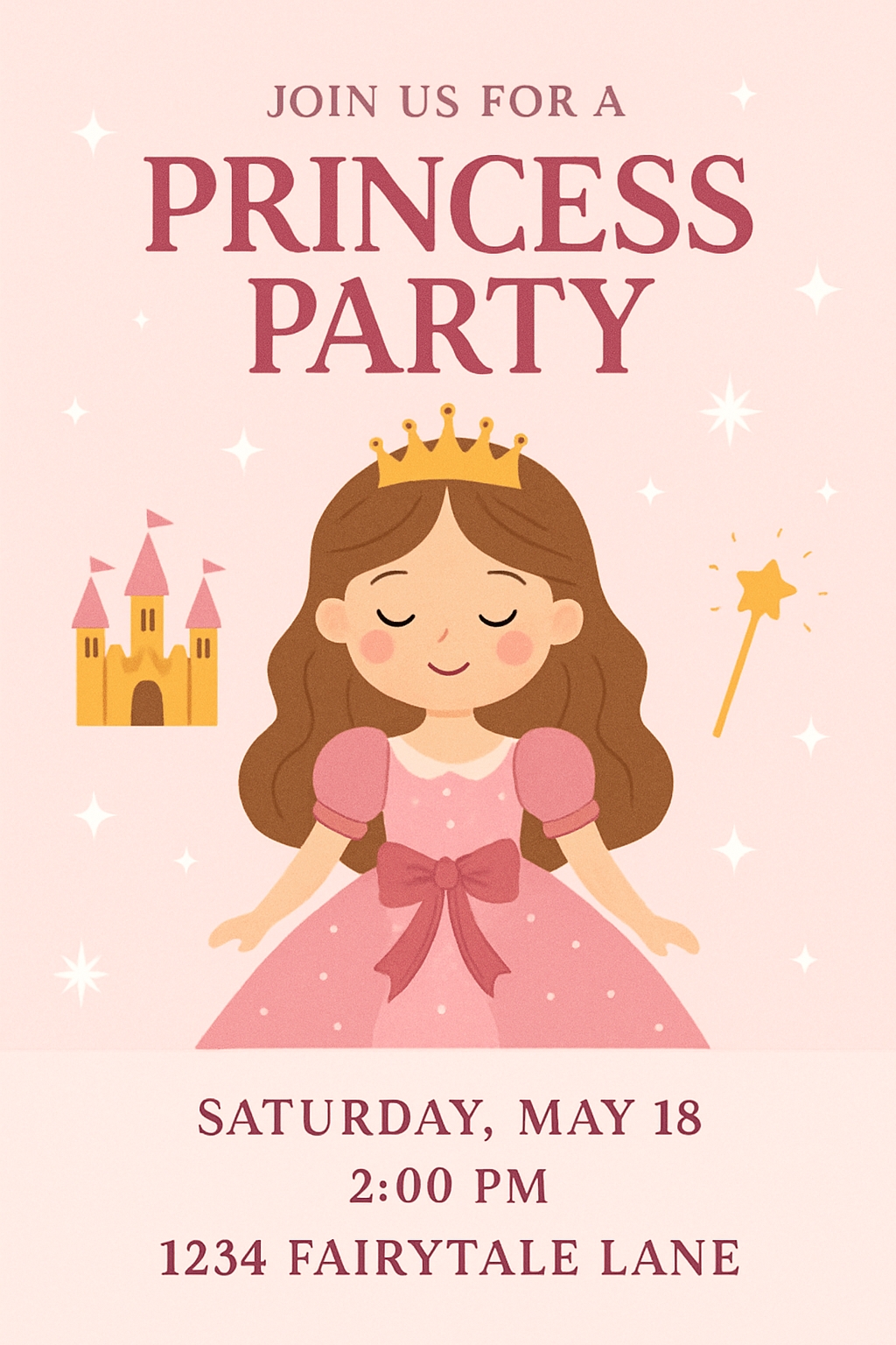 Charming Princess Party Invitation with Whimsical Design Cards & Invites