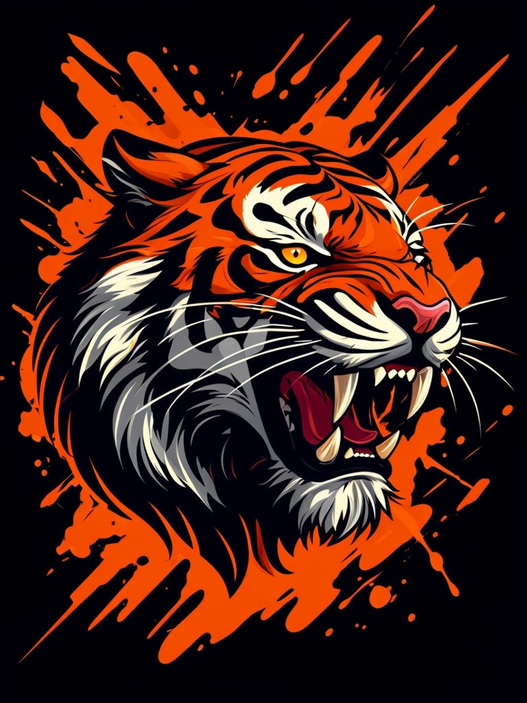 Fierce Roaring Tiger Head Illustration T-Shirt