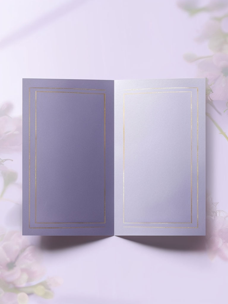 Elegant Lavender Bi-Fold Brochure Mockup with Gold Trim