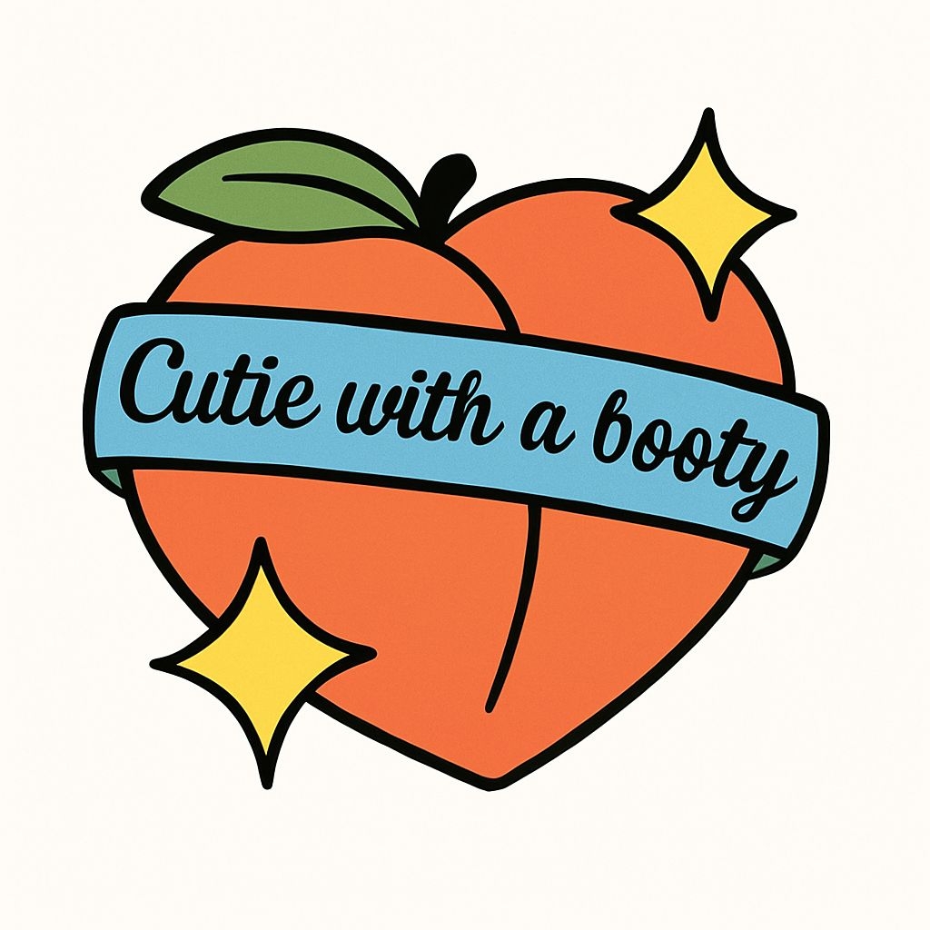 Playful Heart-Shaped Peach with 'Cutie with a Booty' Sticker