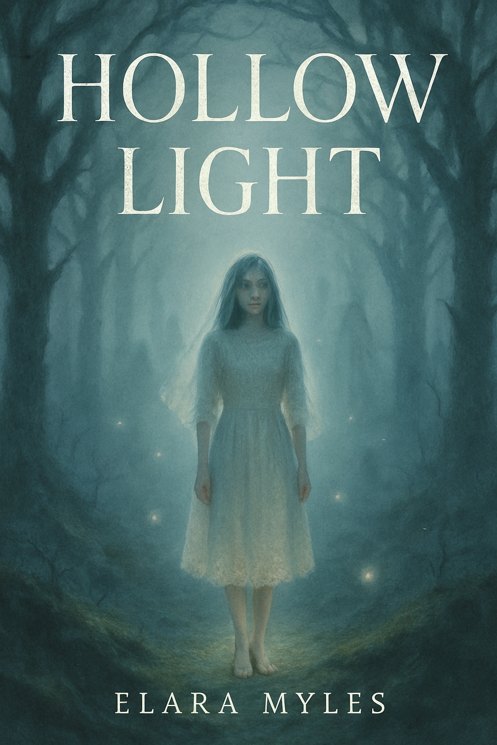 Ethereal Young Woman in Misty Forest for Hollow Light EBook Cover