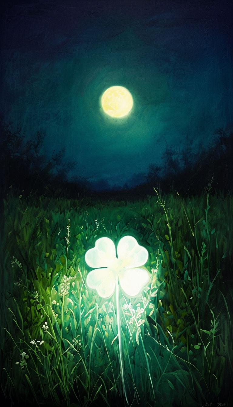 Ethereal Nighttime Landscape with Glowing Flower Mobile Wallpaper