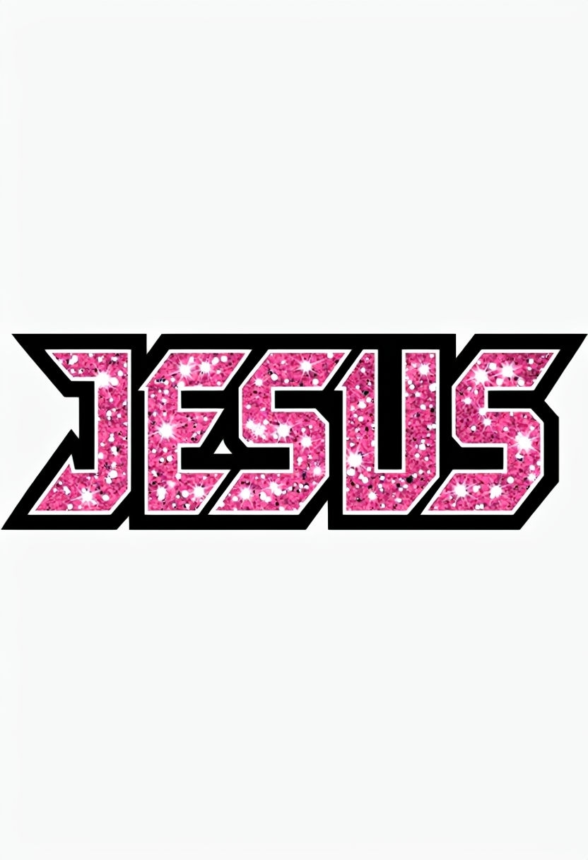 Glittery Pink JESUS Bold Graphic Design T-Shirt