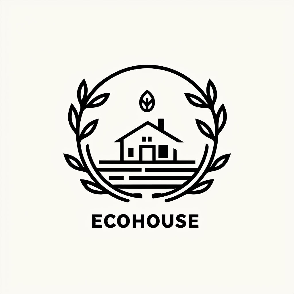 Minimalist Ecohouse Logo with Leaf and Laurel Wreath Design