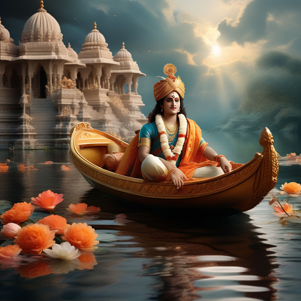 Lord krishna in a little boat in yamuna by DEVV - Playground