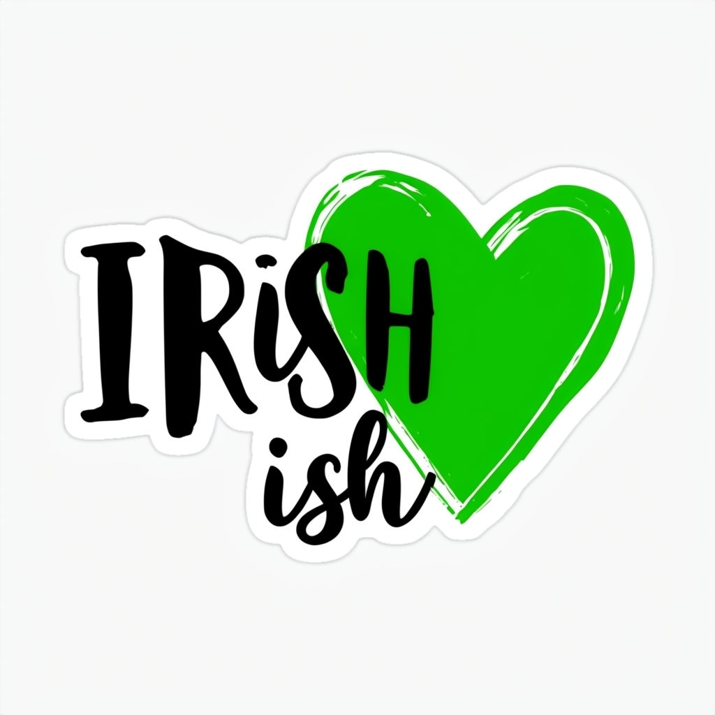 Playful IRiSH Handwritten Text with Lime Green Heart Sticker