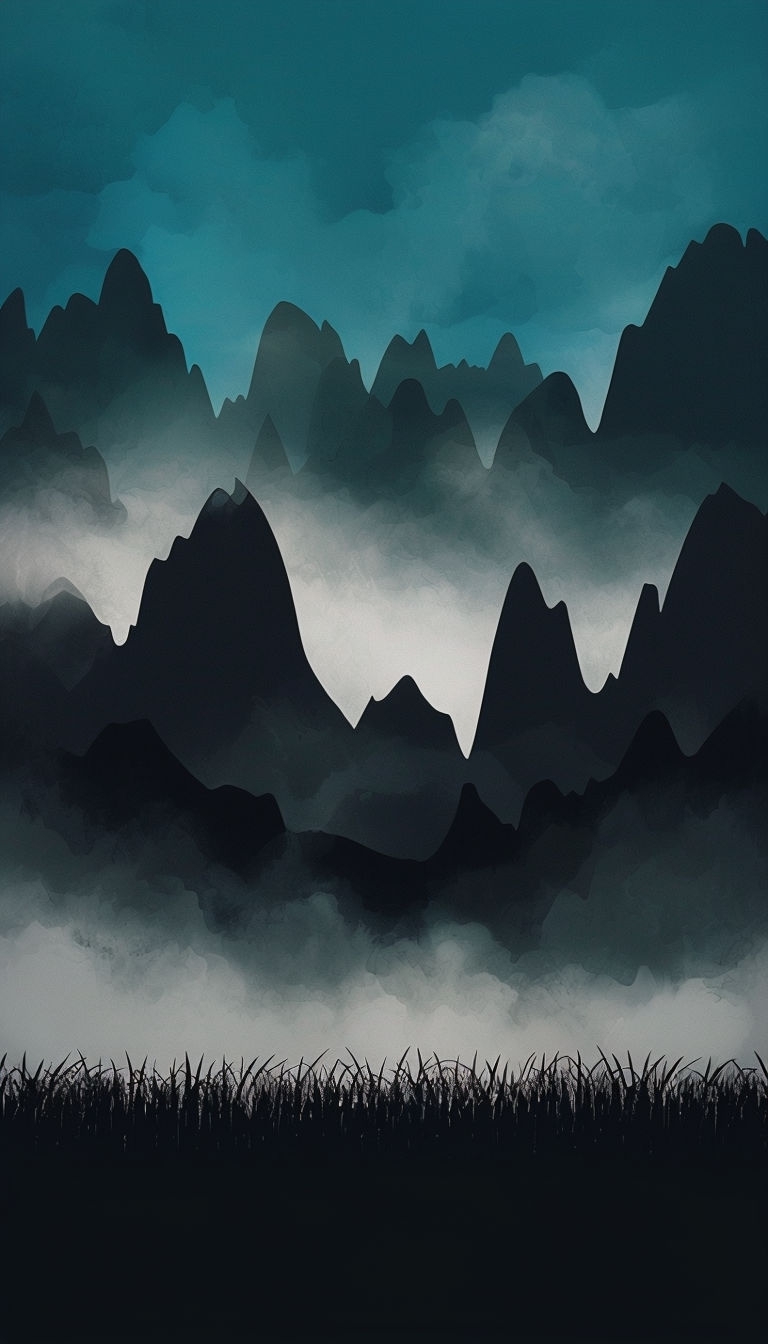 Mysterious Landscape with Mountains and Fog Digital Art Mobile Wallpaper
