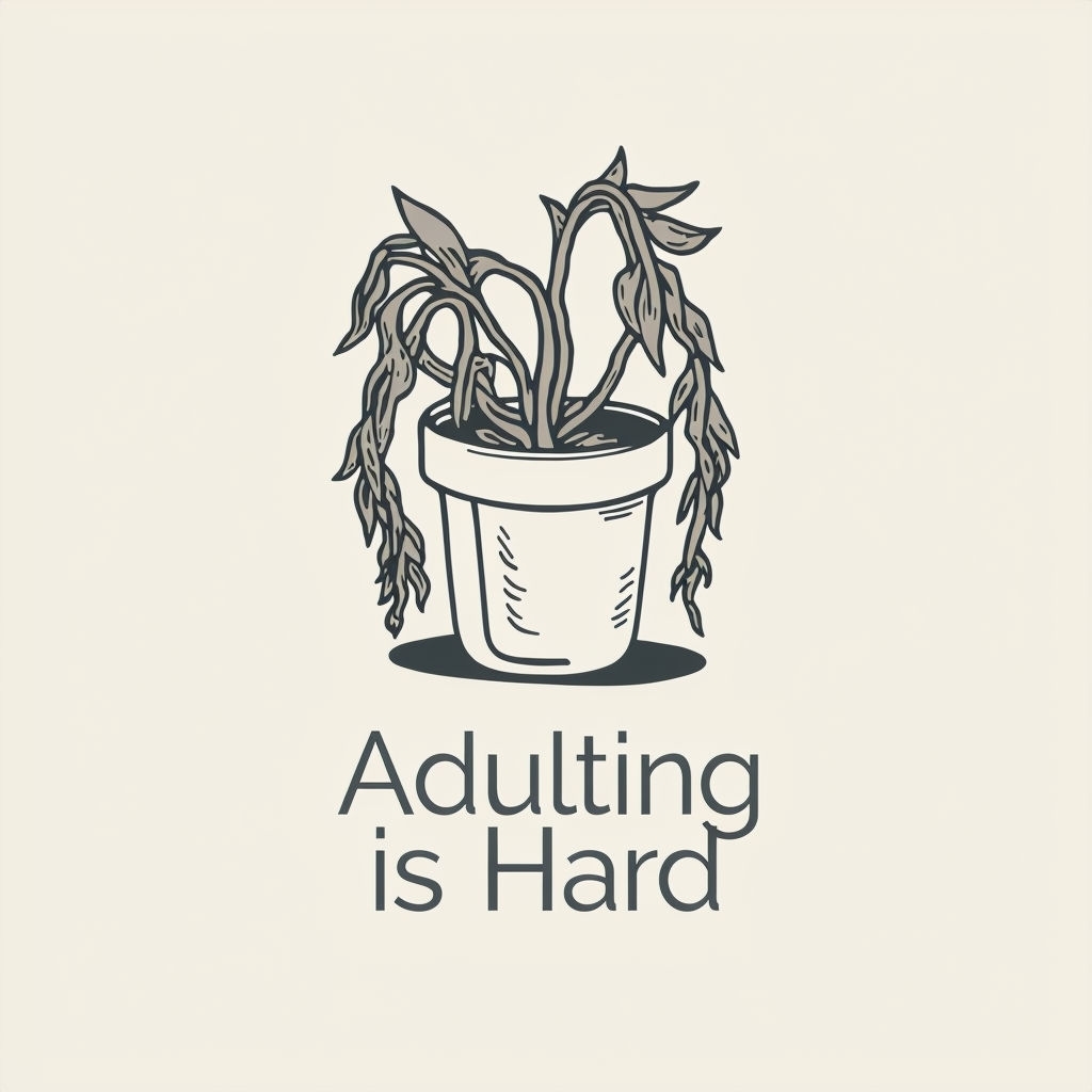 Minimalist Wilting Succulent with Adulting is Hard Slogan T-shirt