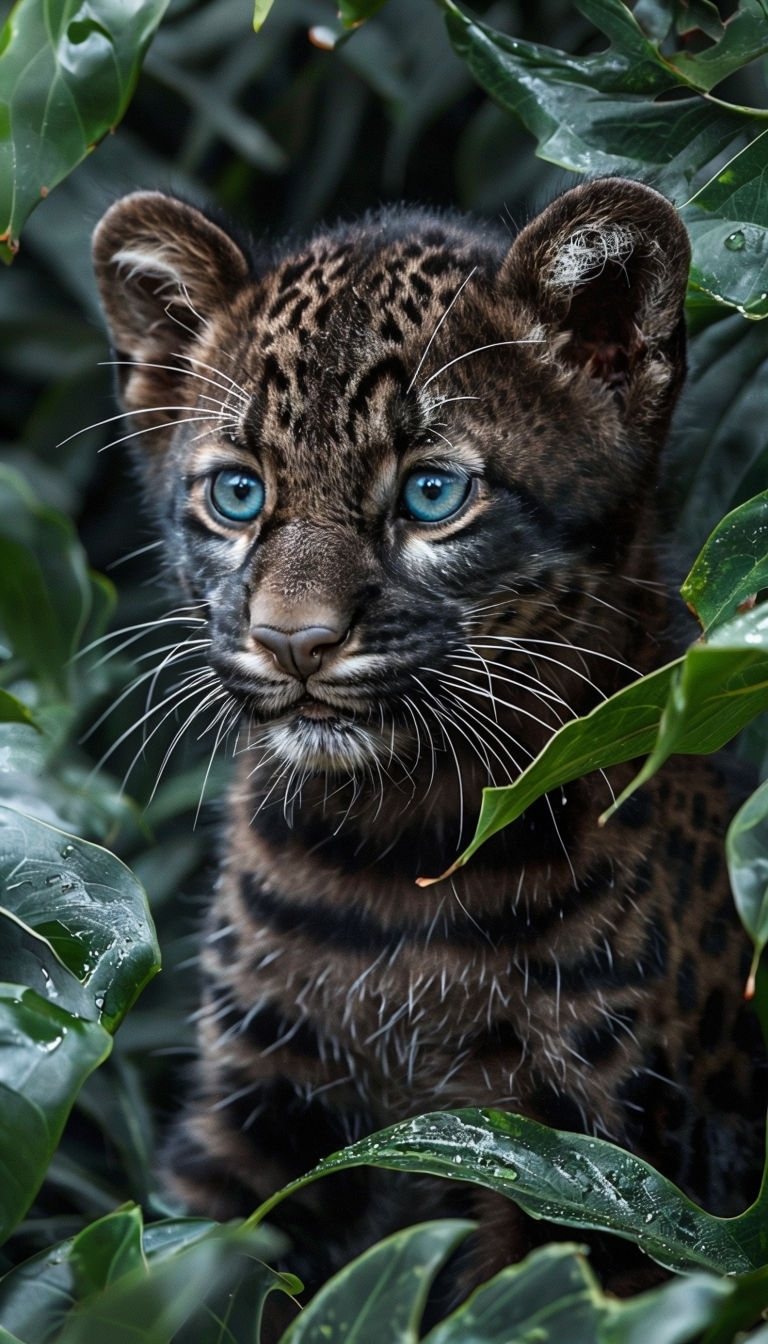 Captivating Black Puma Cub with Turquoise Eyes Wildlife Art - Playground